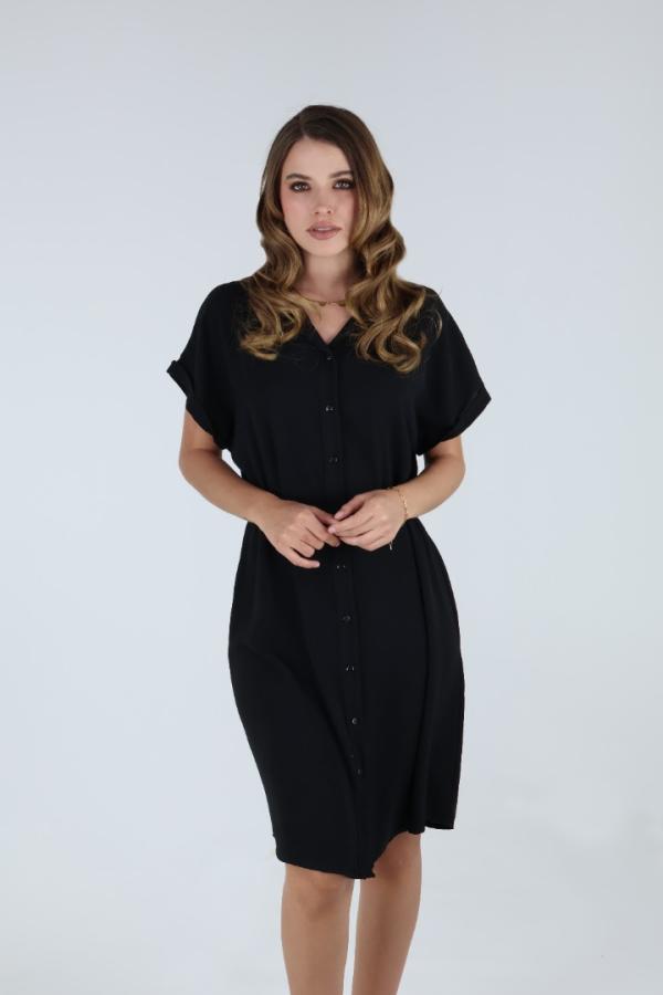 Vestido Negro Estilo Camisero Con Detalle De Botones Moderno Para Dama